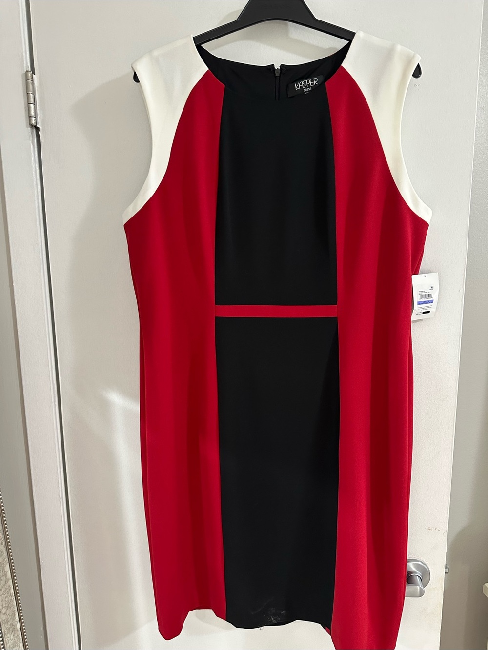 Kasper Red, Black & White Colorblock Midi Sheath Dress